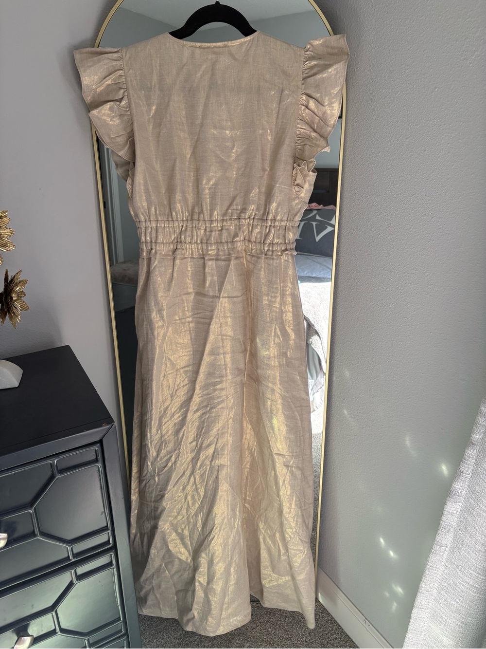 Sail to Sable Elegant Cream Flutter-Sleeve Maxi Dress linen - Picture 5 of 8